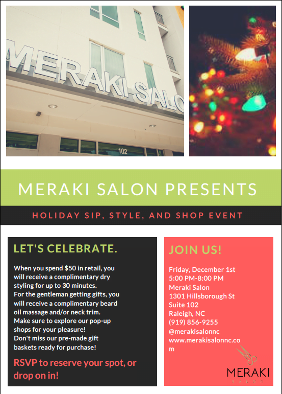 Meraki Salon's Holiday Sip, Style, & Shop 1 Meraki Salon_Holiday Sip Style & Shop flyer