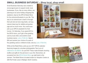 Small Business Saturday November 24! Are you ready? 2 spca offer