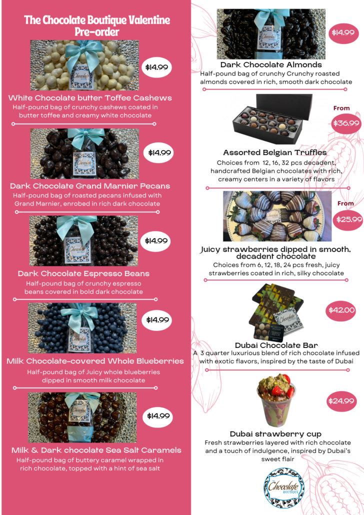 The Chocolate Boutique Valentine Menu